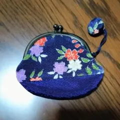 ◆新品未使用◆和風がま口 財布 小物入れ ブルー 花柄