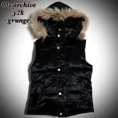 00s archive y2k down vest 鬼ファー グランジ 光沢