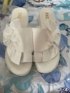 リボン 厚底サンダル ホワイト 37