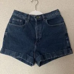 アメリカンアパレル.ダークブルー デニムショートパンツ ハイウエスト