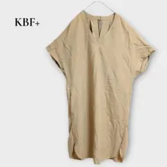 ケービーエフプラス ワンピース Vネック チュニック 半袖 麻混 F