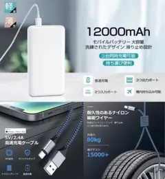 【無料プレゼント付き】モバイルバッテリー 12000mAh 急速充電 3台同時