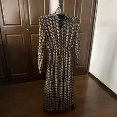 フラワープリント マキシドレス ネイビー/イエロー