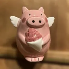 【昭和レトロ】天使の羽 豚の貯金箱 ピンク 陶器製 ファンシー 置物　貯金箱