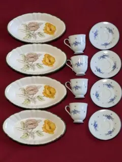 ノリタケ/イマージュストーングラタン皿×4・ブルーフラワーカップ＆ソーサー×4客