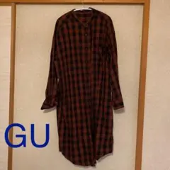 シャツワンピース　GU チェック　赤　ワンピース