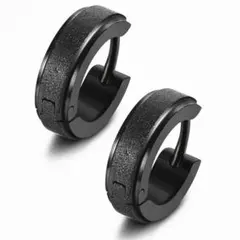 【両耳用】ブラック カイザー フープ ピアス ステンレス 18G