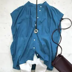 美品♪ジャーナルスタンダード　80ローンタックシャツ　ブルー　バンドカラー　綿