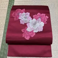 八寸名古屋帯 正絹 赤 ピンク 花柄 相良刺繍風 n-36 - メルカリ