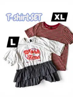 Tシャツセット L/XL フリル　夏　ボーダー