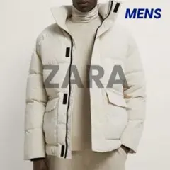 ZARA メンズ アイボリー ダブルフロント 中綿ジャケット ジャンパー 38