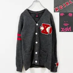 M相当　X-girl　スクールデザインレタードカーディガン　ハイゲージ肉厚ニット
