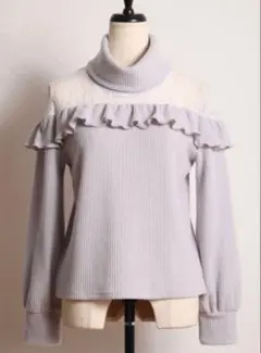 tocco closet フリル付　レース　タートルネック　リブニット