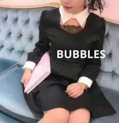BUBBLES バブルス デコルテレースフレアワンピース　黒のサムネイル