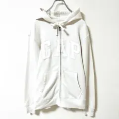 GAP ギャップ　フルジップアップパーカー　ロゴ刺繍　白　Mサイズ