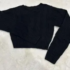 ブラック ケーブルニット クロップドセーター　ショート丈新品