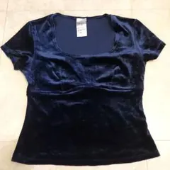 ダークブルー トップス ベロア