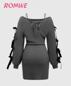 SHEIN ROMWE オフショルダーチュールリボンワンピースのサムネイル