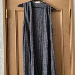 CO-LZA グレー リブ編み ベスト Lサイズ　ロング袖なし　カーディガン