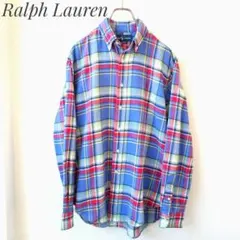 ラルフローレン　マドラスチェック柄ボタンダウンシャツ　サイズM　ポニー刺繍