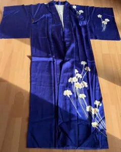 青色 花柄　着物