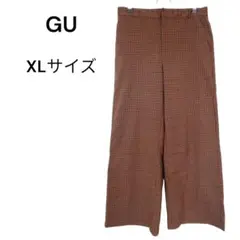 ジーユーGU XLサイズ ワイドパンツ ブラウン系チェックウェスト楽々ゴム