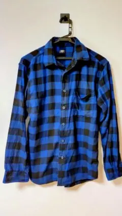 ユニクロ　ブロックチェック　ブルー　ネルシャツ S