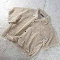 【CPCM】透かし編み シャツ 半袖 ベージュ S ユニセックス