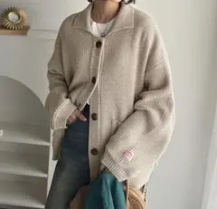 定価5999円　Java オーバーサイズ　長袖ニット　前開き襟付き　カーディガン