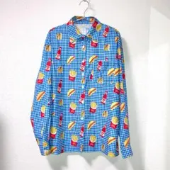 インポート　ユニセックス　ジャンクフード柄　チェックシャツ