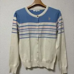 U.S. POLO ボーダークールパステルカラーカーディガントップスロゴ刺繍‼️