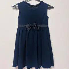 ネイビー リボン付き ノースリーブ ワンピース