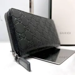 ◇箱付き極美品◇グッチ シマレザー ラウンドジップ長財布　ブラック　307987