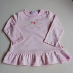 ピンク フリル付き長袖Tシャツ　80