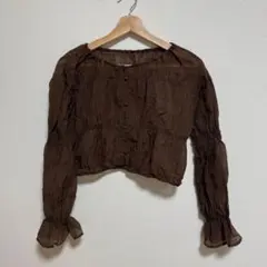 RETRO GIRLブラウン 長袖 クロップドシャツ