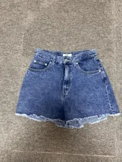デニムブルー ハイウエストショートパンツ