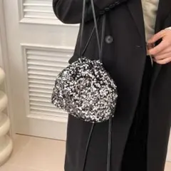 スパンコールバッグ シルバー キラキラ ギラギラ 巾着 ミニバック