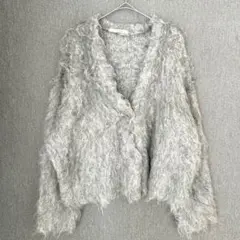 新品　Stola. グレー シャギーニット長袖カーディガン　短たけ　ストラのサムネイル