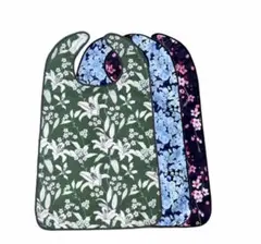 花柄 エプロン 3枚セット 緑 青 黒 お食事用 介助 介護 介護用エプロン