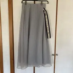 グレー タック ロングスカート ベルト付き　シフォン　レイヤード　ストライプのサムネイル