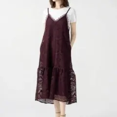 &LOVE フラワーラッセルレースの細魅えキャミドレス　ボルドーのサムネイル