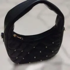 キルティング黒ハンドバッグ ストーン付き