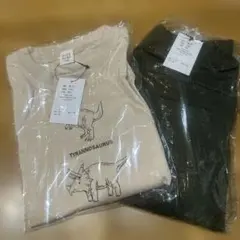 【新品】ニコフラート 130 恐竜プリント Tシャツ ベージュ　と　パンツ