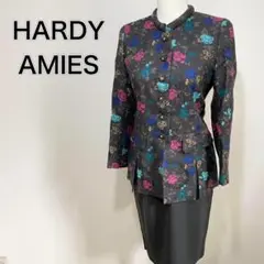 【美品】サイズM HARDY AMIES 花柄 ノーカラー ジャケット スカート