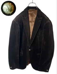 ブラウンベロア素材 刻印デザインひとつボタンテーラードジャケットLサイズ