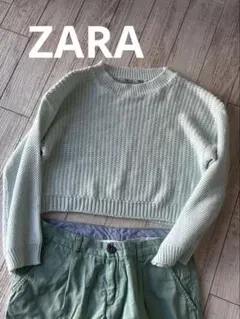 상태좋음 ZARA Knit クルーネック 長袖ニットミントグリーン