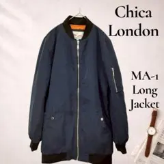 MA-1 ロングジャケット M ネイビー 中綿 ボンバージャケット