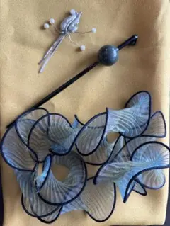 和装小物セット シフォンリボン かんざし シルバーパール髪飾り