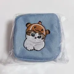 モフサンド カラビナ付き刺繍スクエアミニポーチ ライトブルー クマノミ