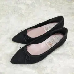 ラウナレアバレエ レースポインテッドトゥ バレーシューズ　ブラック